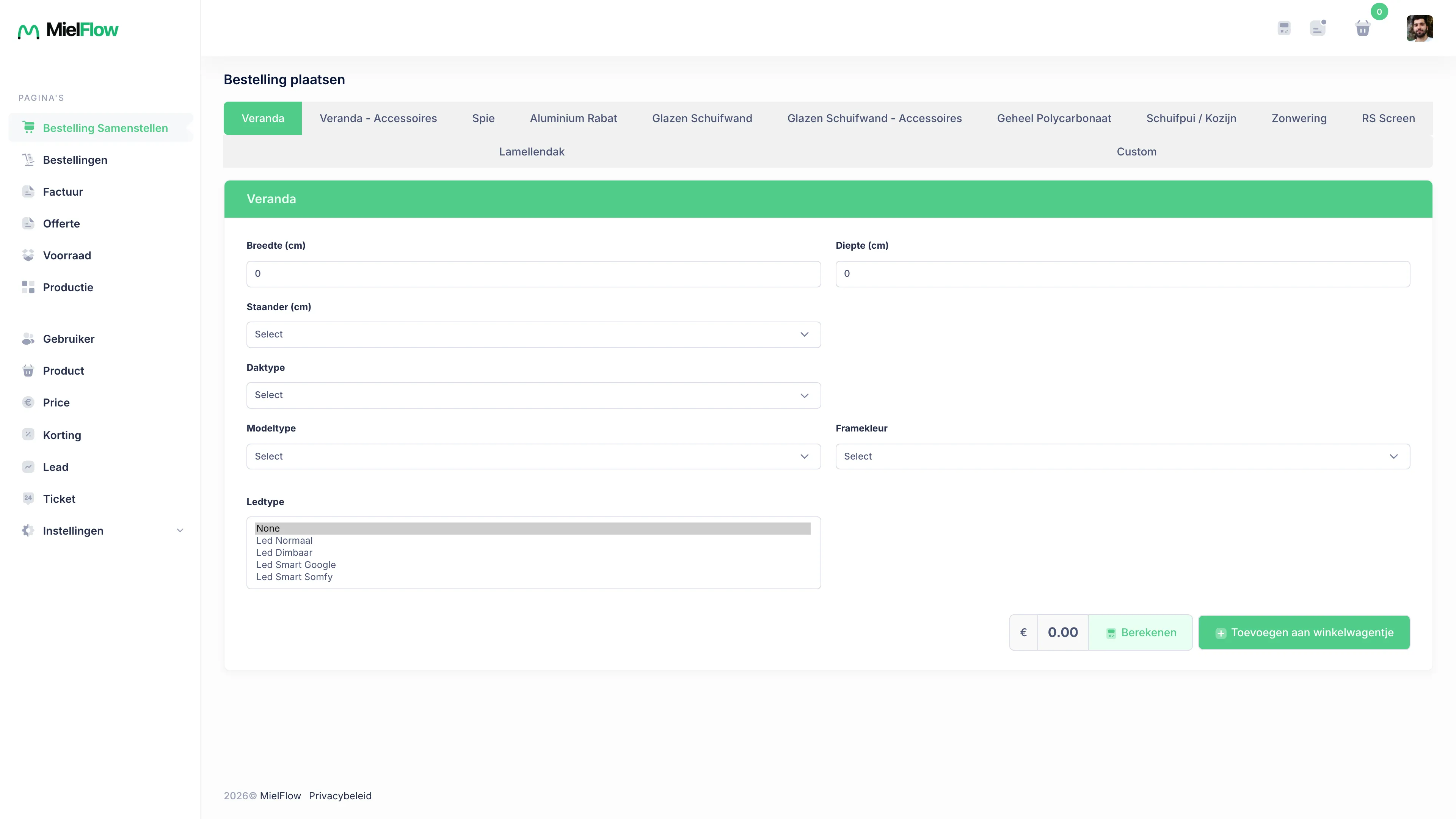 Configureer de veranda, direct geprijsd.